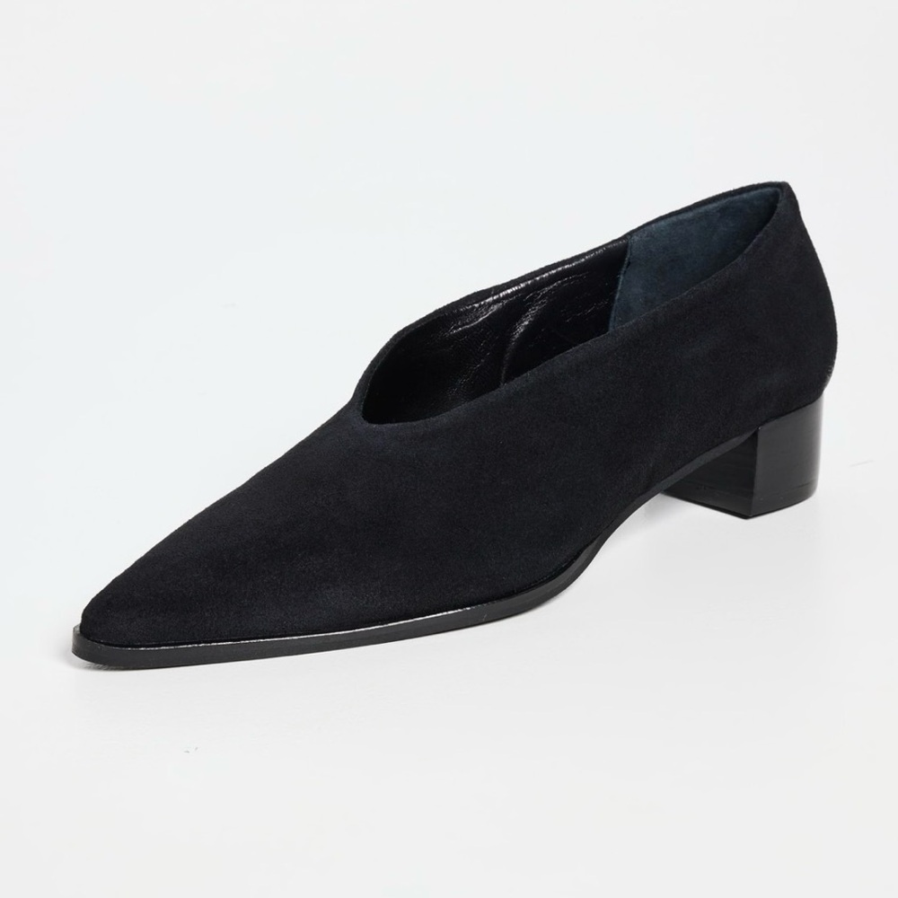 Intentionally Blank Black Suede Pointed Toe Heels
